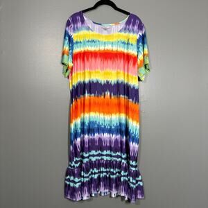Avenue Rainbow Pride Midi Ruffle Casual Summer Dress - 18/20 - Women's Plus Size